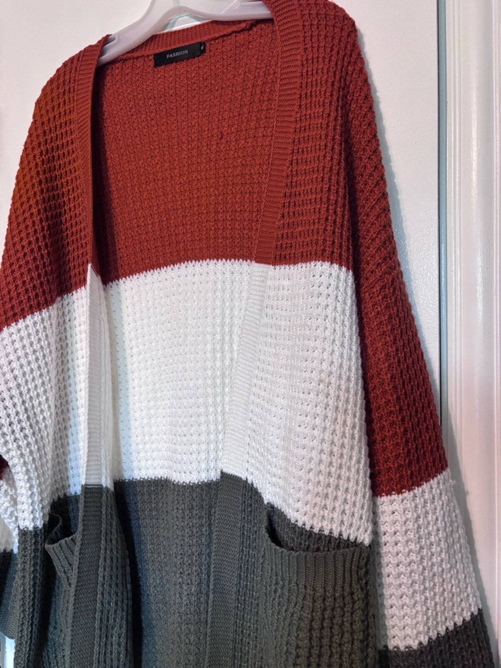 Chunky Colorblock Cardigan Oversized Cozy Knit Pockets Boho Size XL - Picture 3 of 6